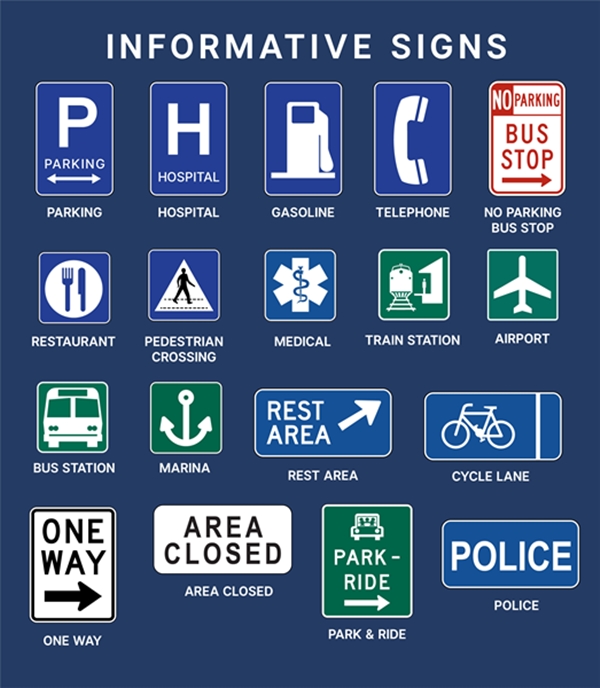 traffic road signs and meanings: informative sign