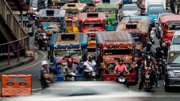 Philippine road packed with jeepneys 