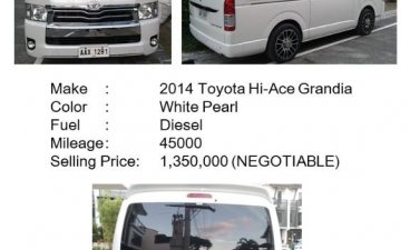 Selling Pearl White Toyota Hiace Super Grandia 2014 in Makati
