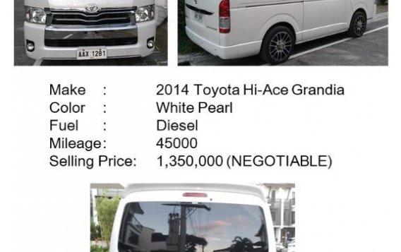 Selling Pearl White Toyota Hiace Super Grandia 2014 in Makati
