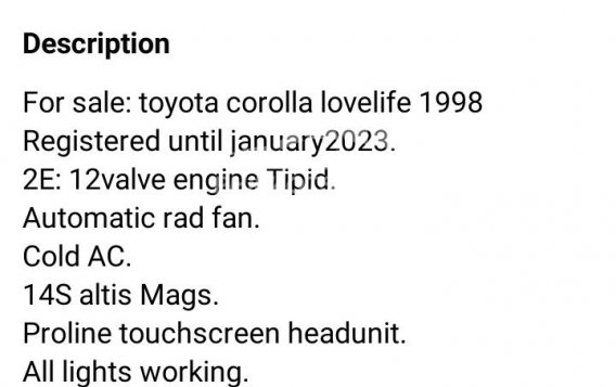 1998 Toyota Corolla in Batangas City, Batangas-3