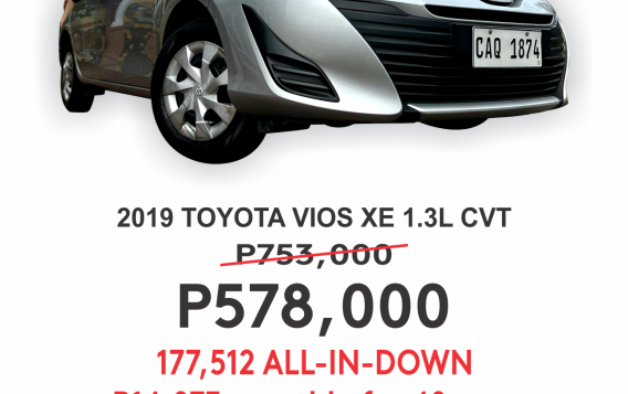 2019 Toyota Vios 1.3 XE CVT in Cainta, Rizal