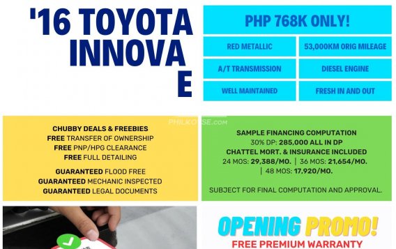 2016 Toyota Innova  2.8 E Diesel AT in Quezon City, Metro Manila